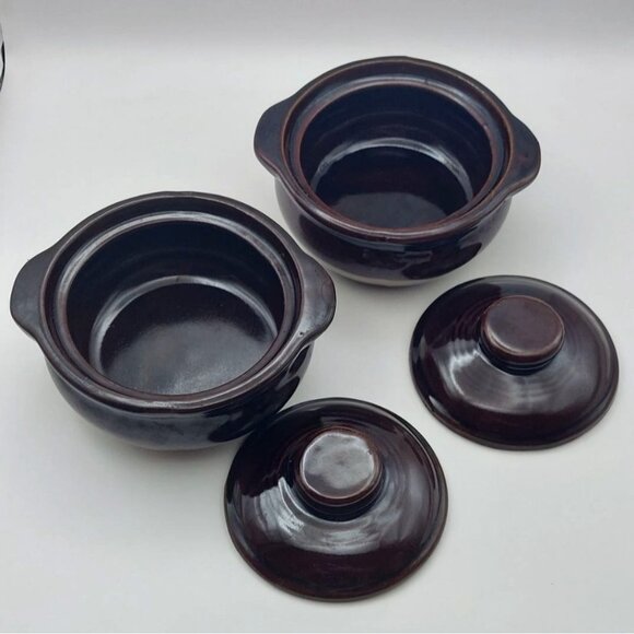 Western Stoneware Monmouth Pottery Maple Leaf Drip Glaze Covered Soup Bowls Pair - Picture 3 of 6